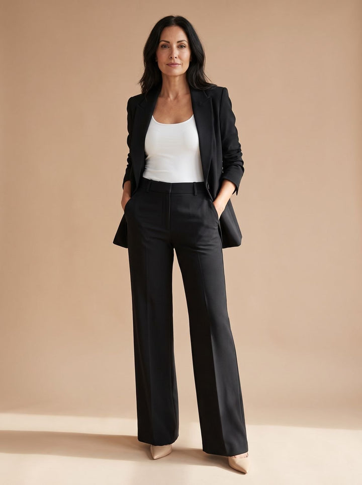 Women's Elegant Ladies Pant Suit Two-Piece Blazer Set - Black