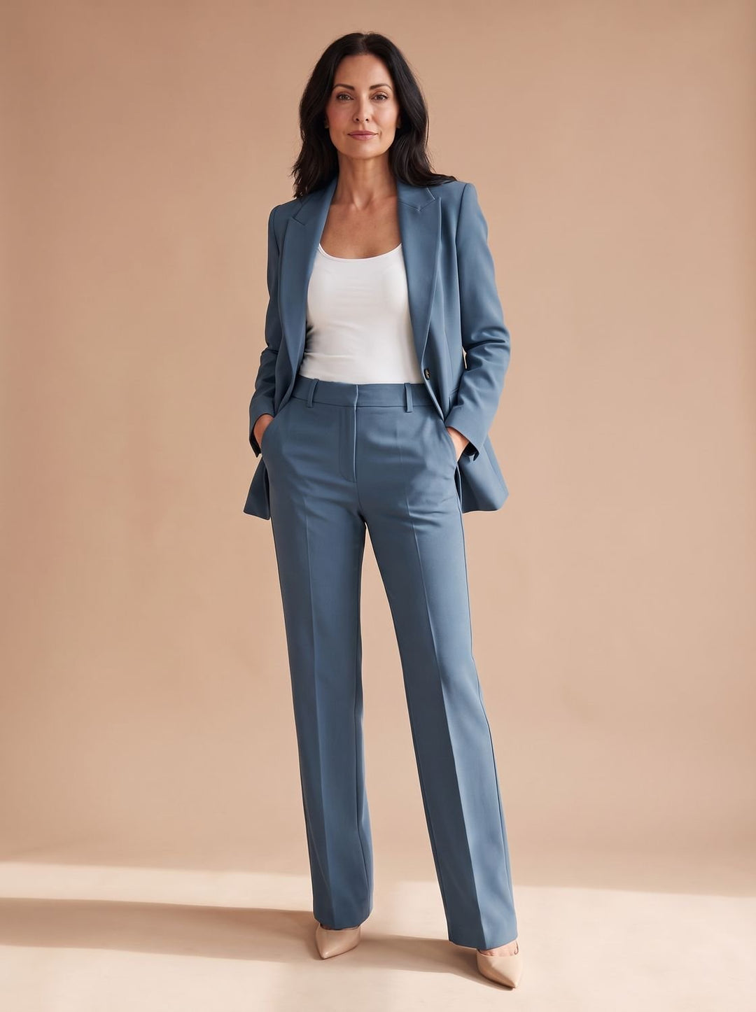Women's Elegant Ladies Pant Suit Two-Piece Blazer Set - Blue