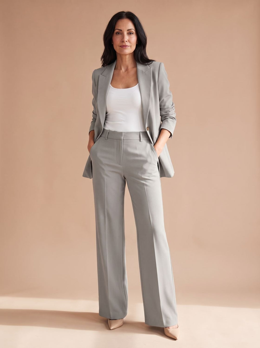 Women's Elegant Ladies Pant Suit Two-Piece Blazer Set - Grey