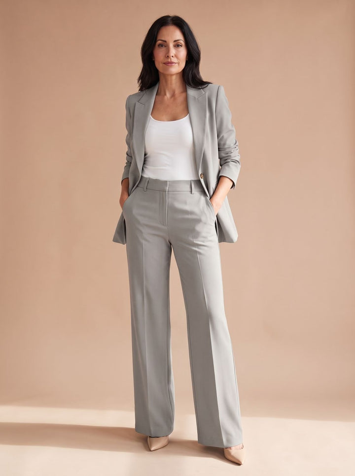 Women's Elegant Ladies Pant Suit Two-Piece Blazer Set - Grey