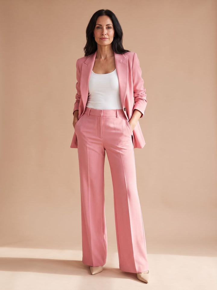 Women's Elegant Ladies Pant Suit Two-Piece Blazer Set - Pink