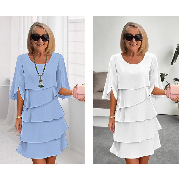 Women's Elegant Layered Ruffle-Sleeve Midi Dress