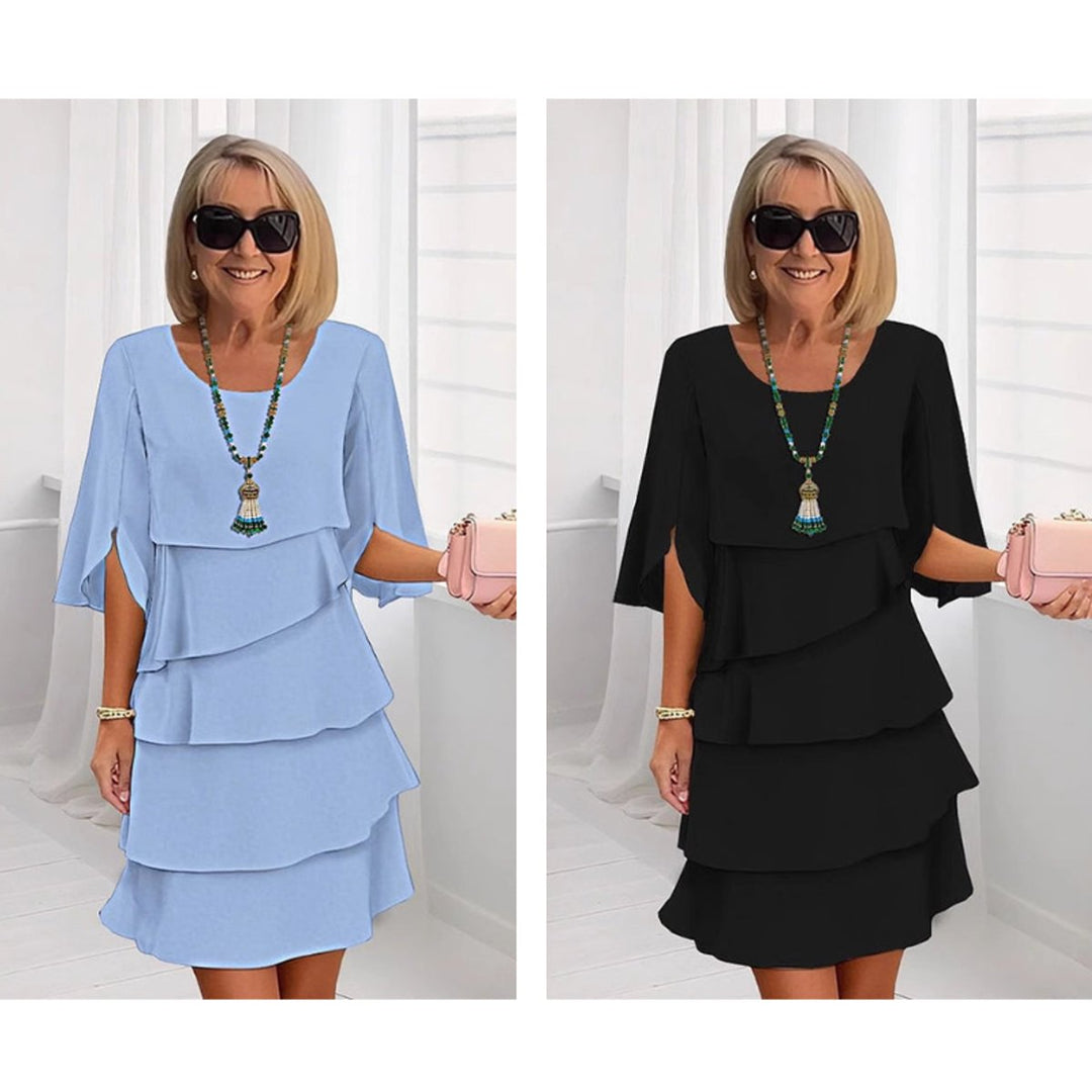 Women's Elegant Layered Ruffle-Sleeve Midi Dress