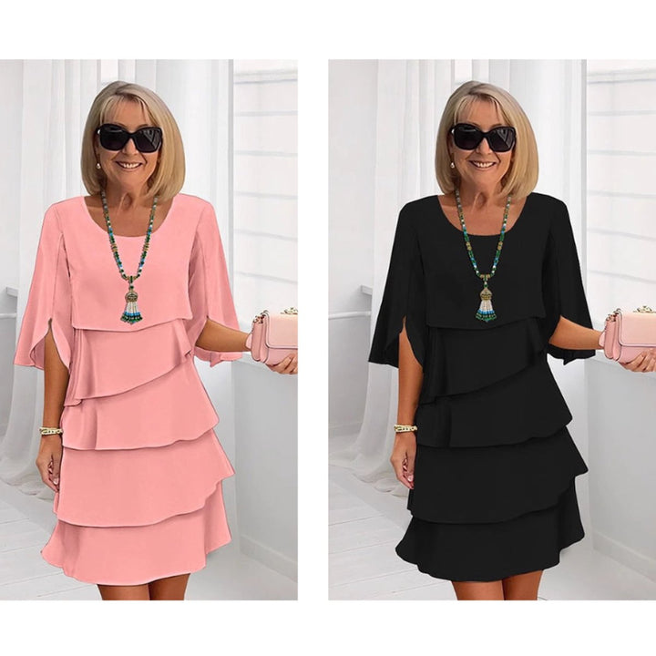 Women's Elegant Layered Ruffle-Sleeve Midi Dress