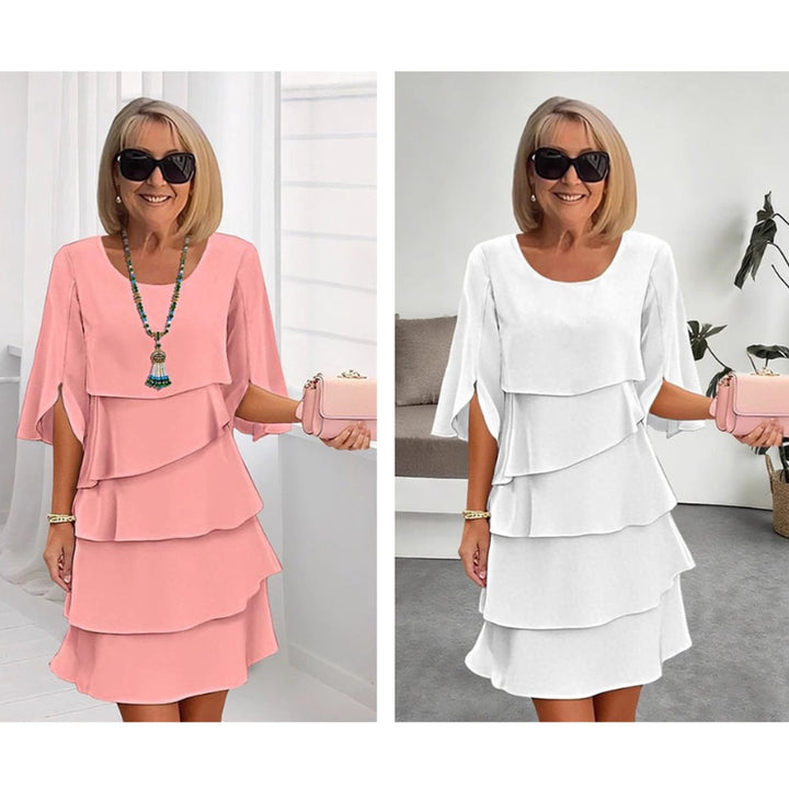 Women's Elegant Layered Ruffle-Sleeve Midi Dress