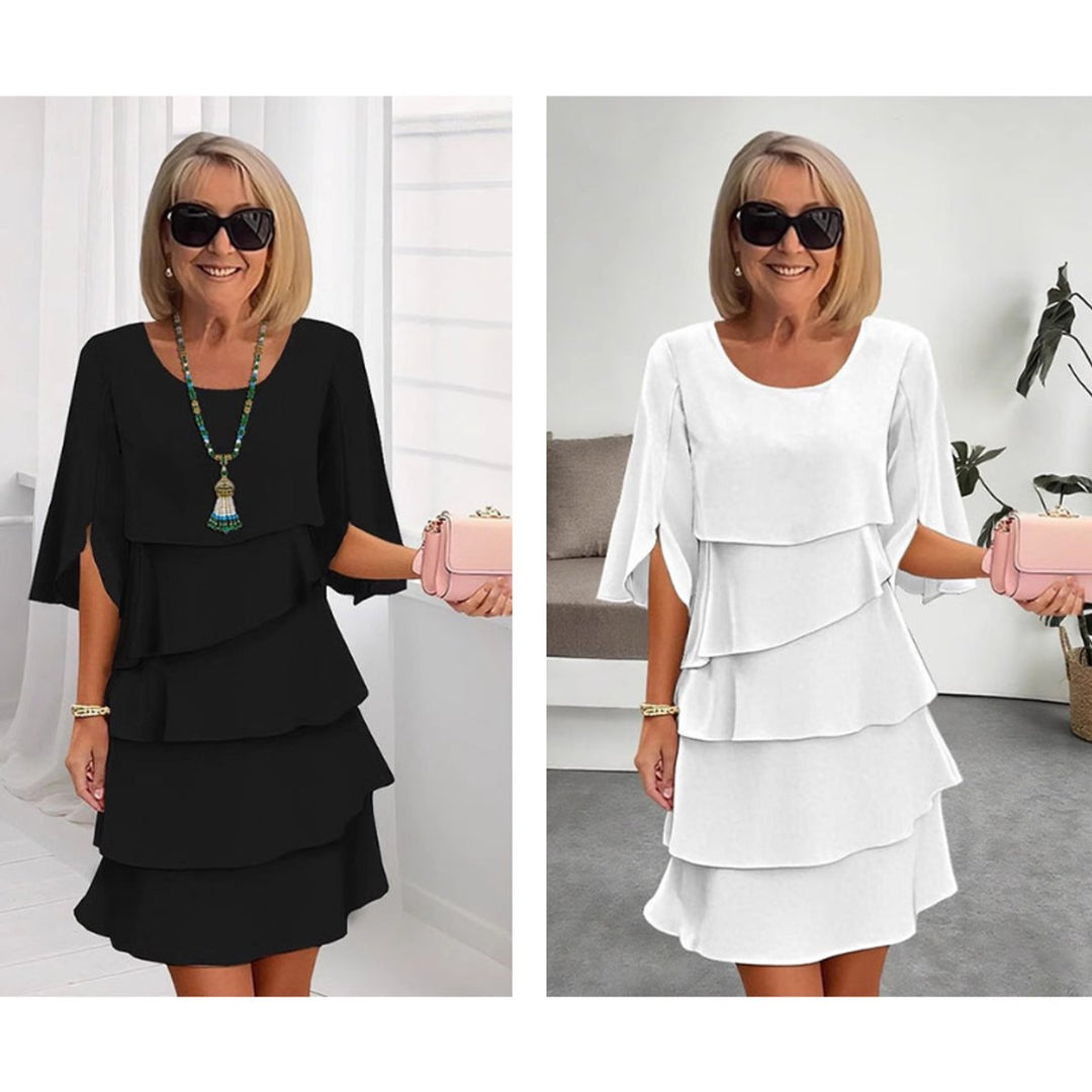 Women's Elegant Layered Ruffle-Sleeve Midi Dress