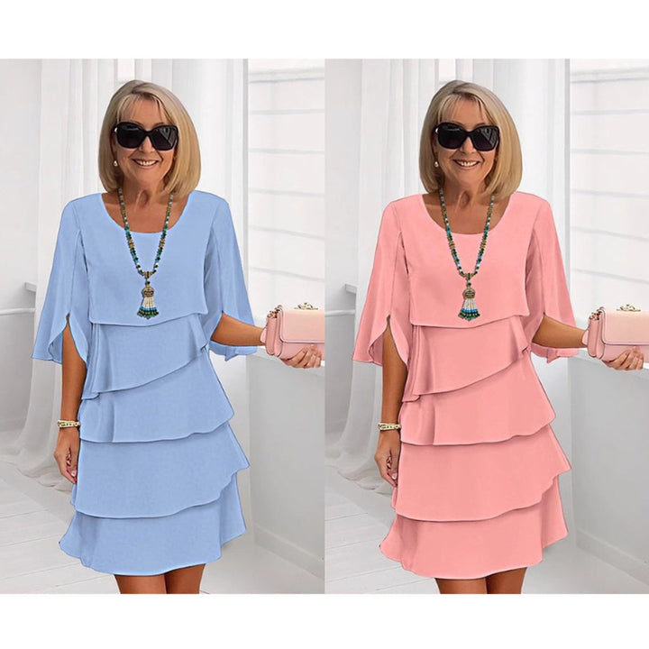 Women's Elegant Layered Ruffle-Sleeve Midi Dress