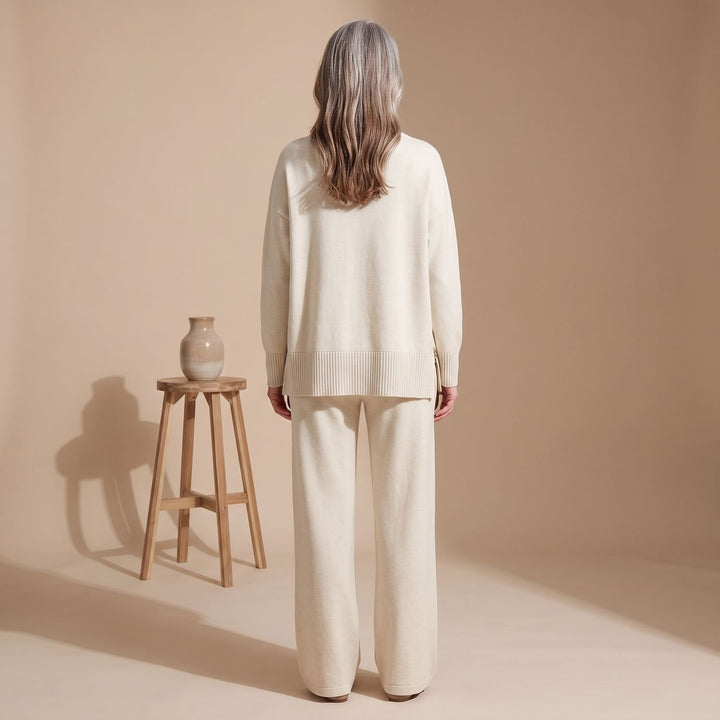 Women's Elegant Two Piece Set Wide-Leg Pants Mock-Neck Zip Top