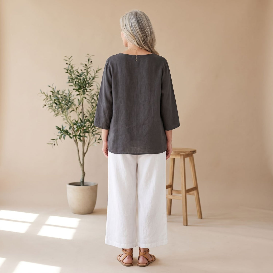 Women's Elegant Two Piece Set Wide-Leg Pants Relaxed Linen Top