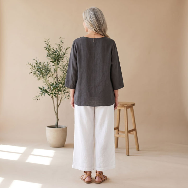 Women's Elegant Two Piece Set Wide-Leg Pants Relaxed Linen Top