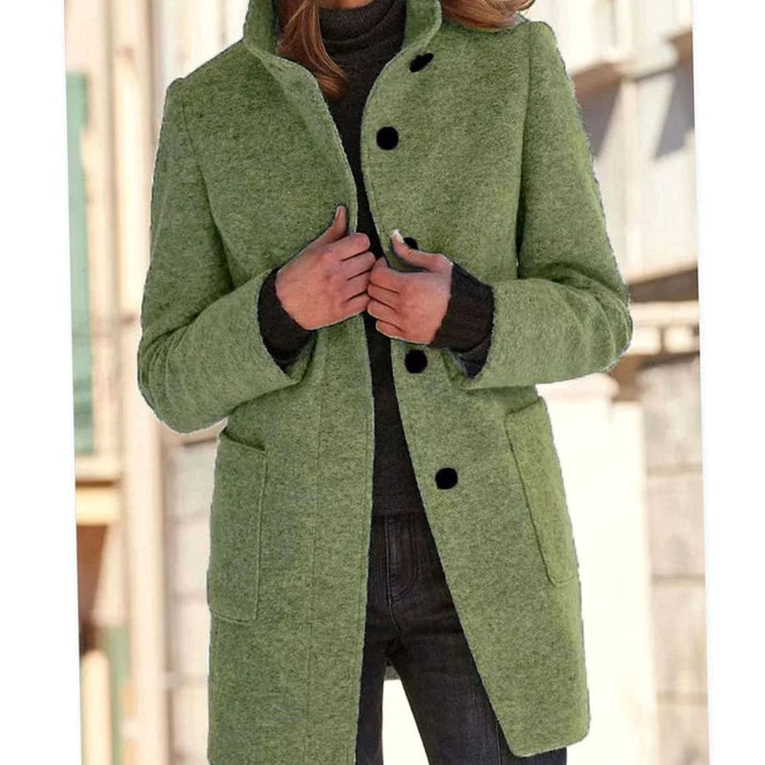 Women's Elegant Wool-Blend Button-Up Winter Coat - Light Green