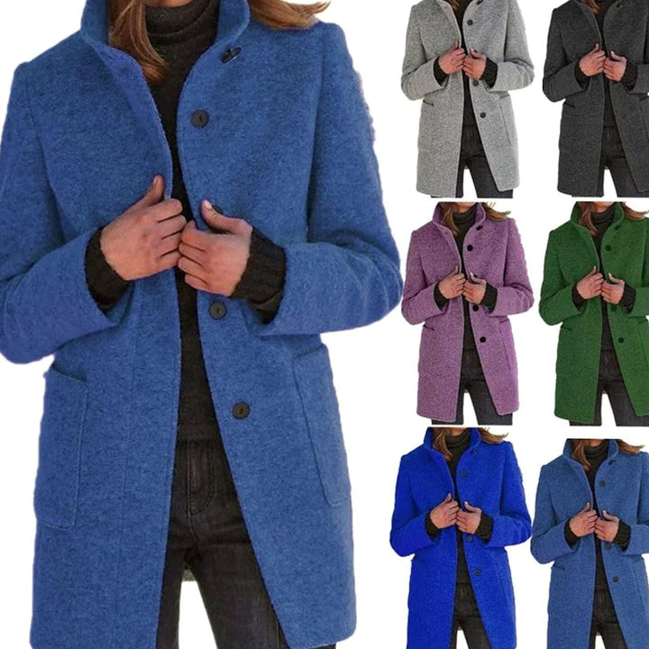 Women's Elegant Wool-Blend Button-Up Winter Coat