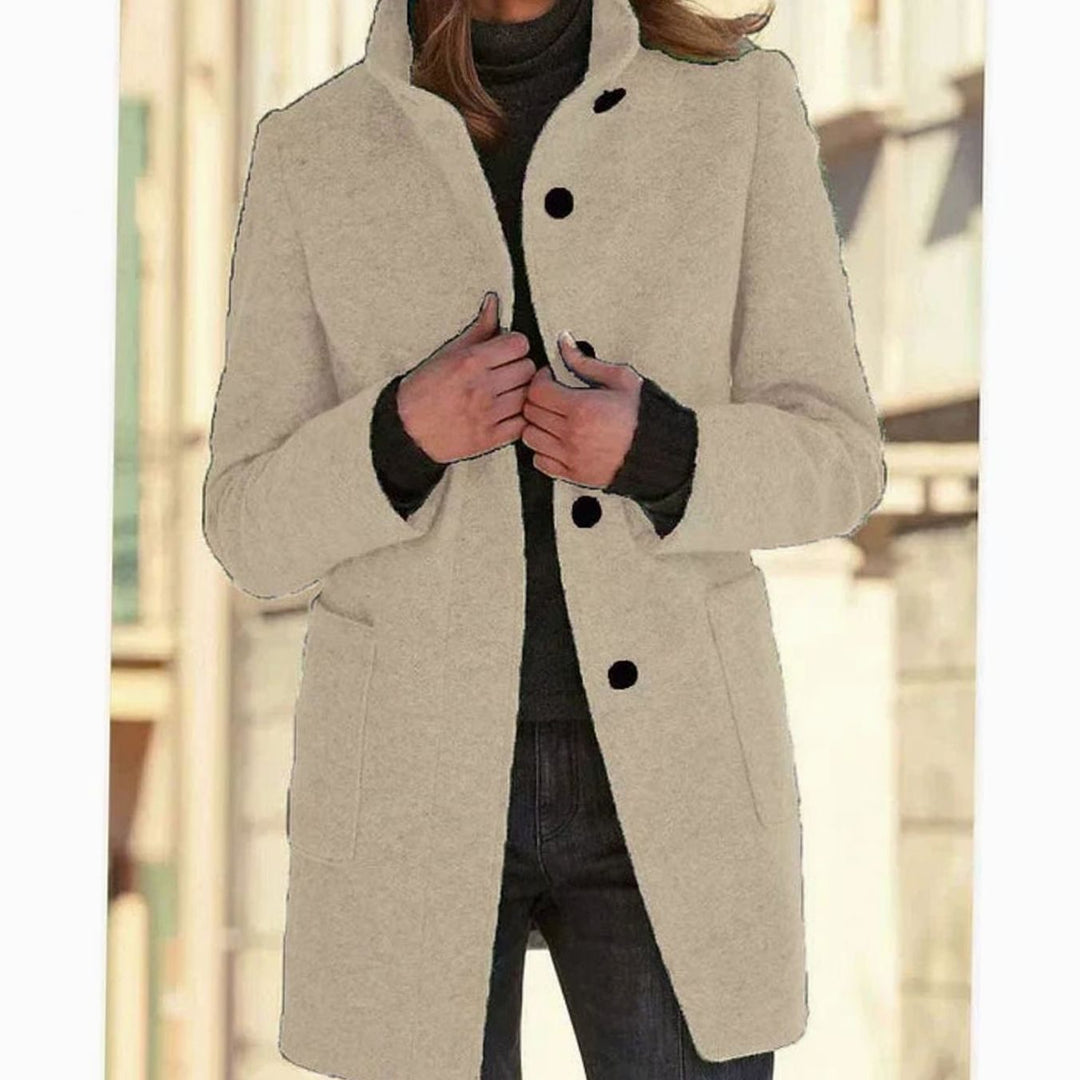 Women's Elegant Wool-Blend Button-Up Winter Coat - Apricot