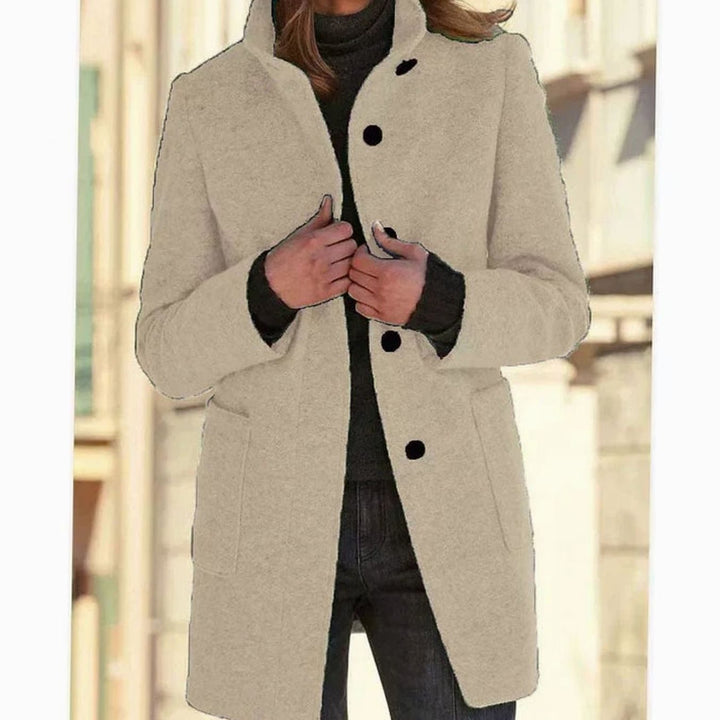 Women's Elegant Wool-Blend Button-Up Winter Coat - Apricot