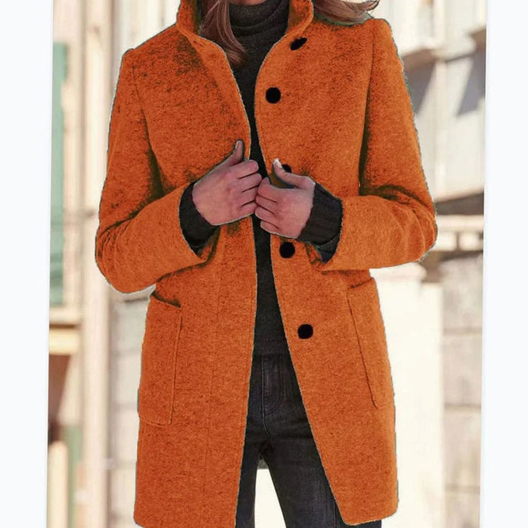 Women's Elegant Wool-Blend Button-Up Winter Coat - Orange