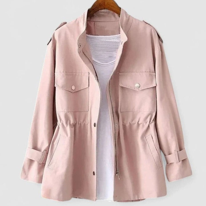 Women's Elegant Zip-Up Utility Jacket Drawstring Waist