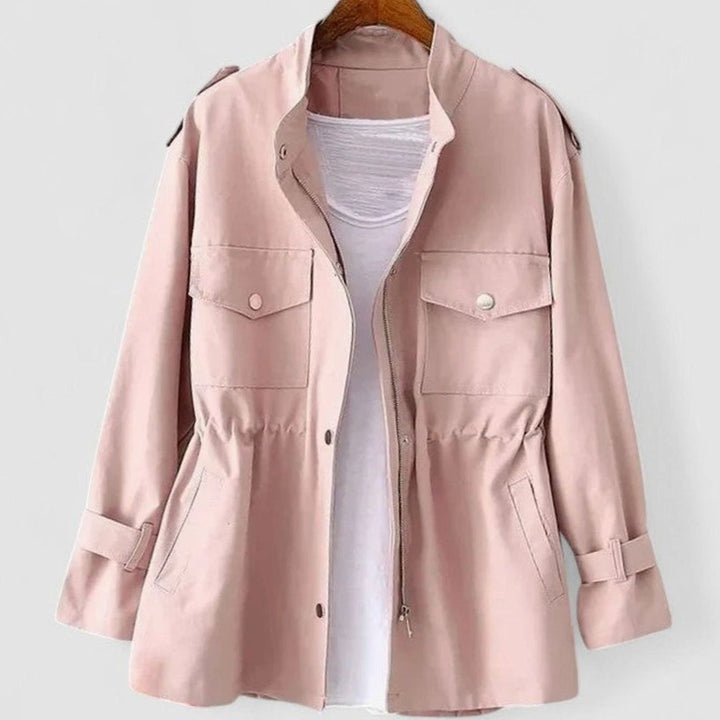 Women's Elegant Zip-Up Utility Jacket Drawstring Waist - Pink