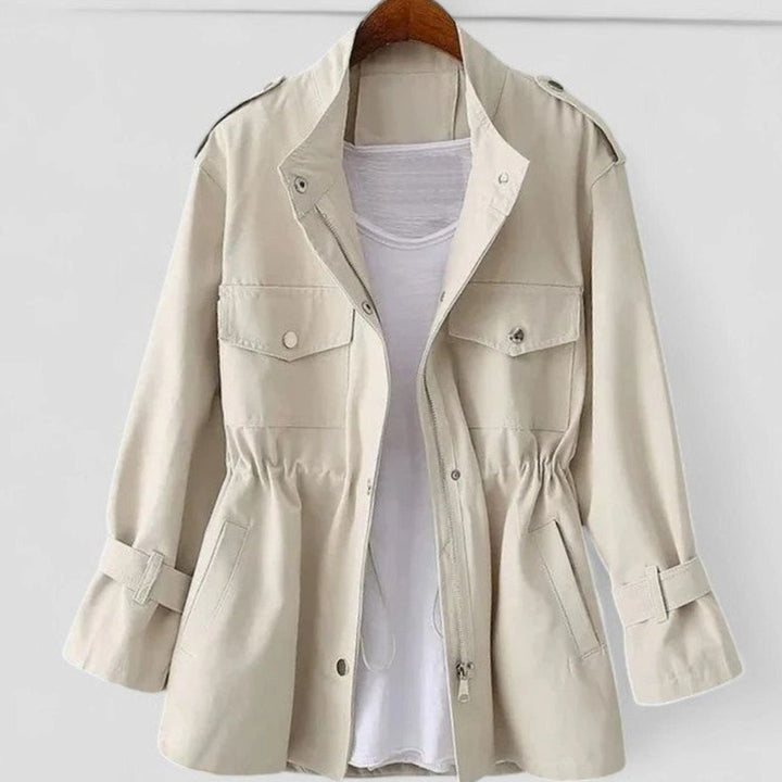 Women's Elegant Zip-Up Utility Jacket Drawstring Waist - Cream