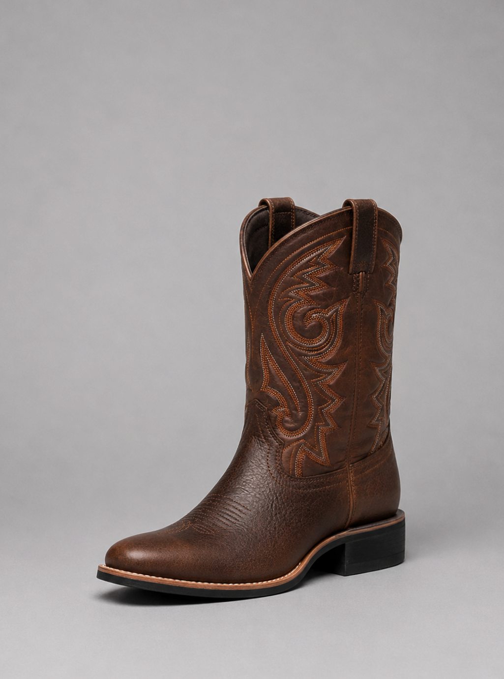 Women's Embroidered Leather Western Cowboy Boots Block Heel - Brown