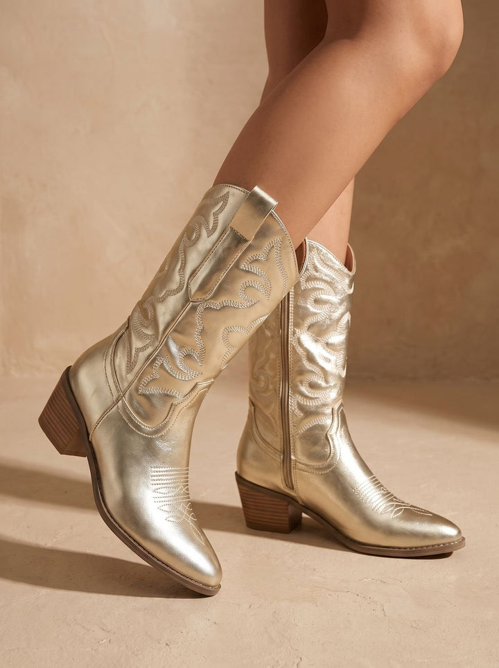 Women's Embroidered Mid-Calf Western Cowgirl Boots