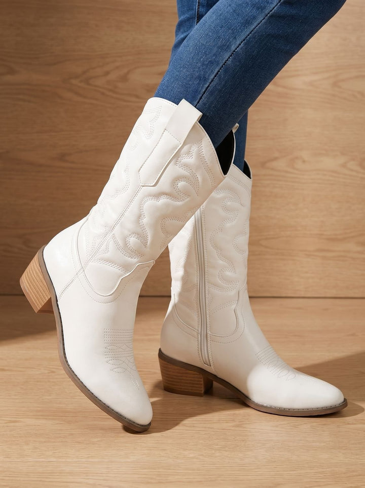 Women's Embroidered Mid-Calf Western Cowgirl Boots