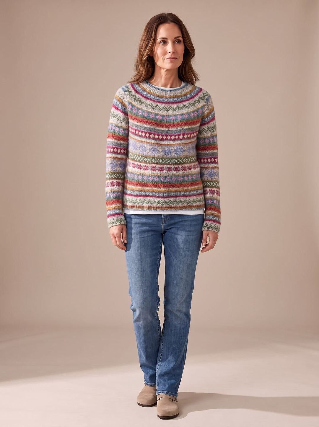 Women's Fair Isle Knit Long-Sleeve Crew-Neck Pullover Sweater - Multicolor