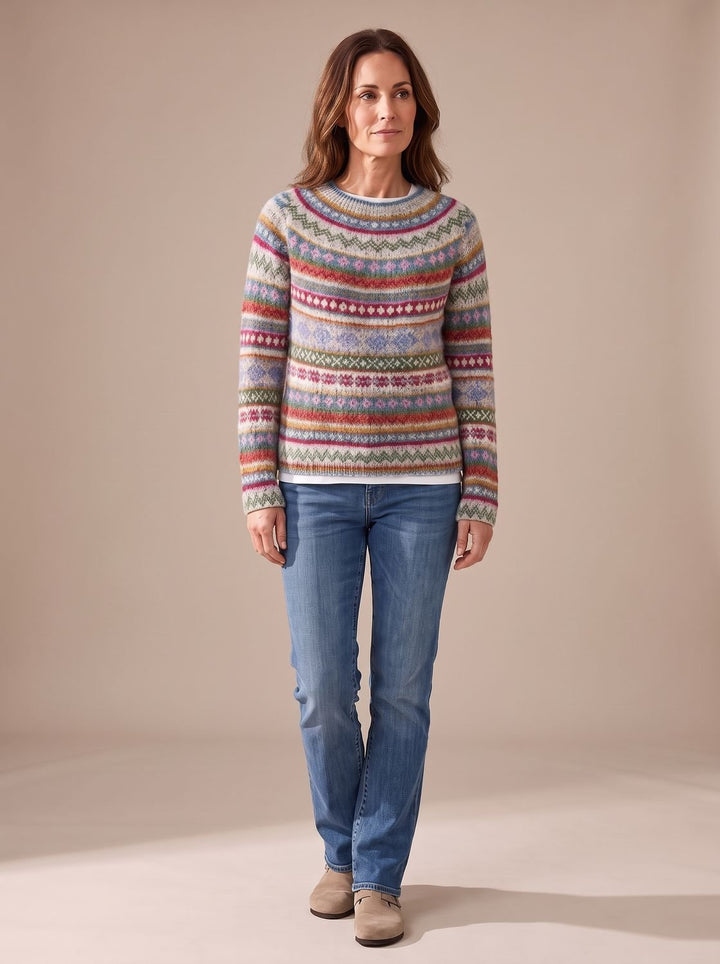 Women's Fair Isle Knit Long-Sleeve Crew-Neck Pullover Sweater - Multicolor