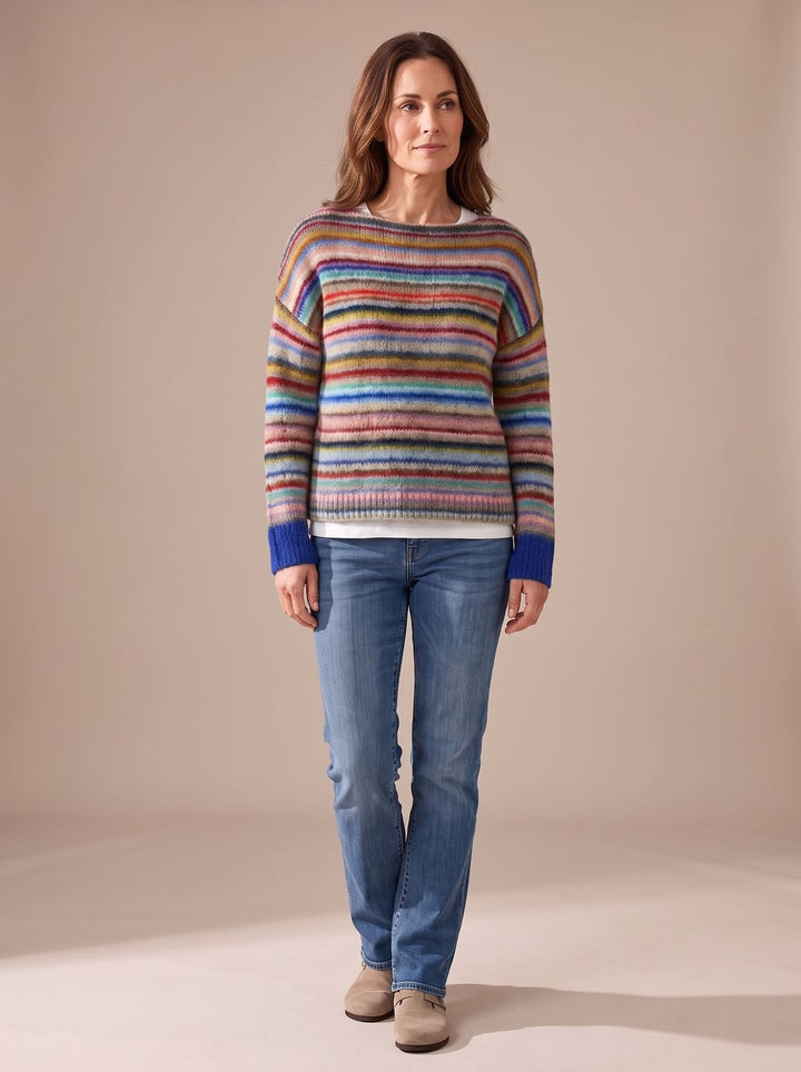 Women's Fair Isle Knit Long-Sleeve Crew-Neck Pullover Sweater - Rainbow