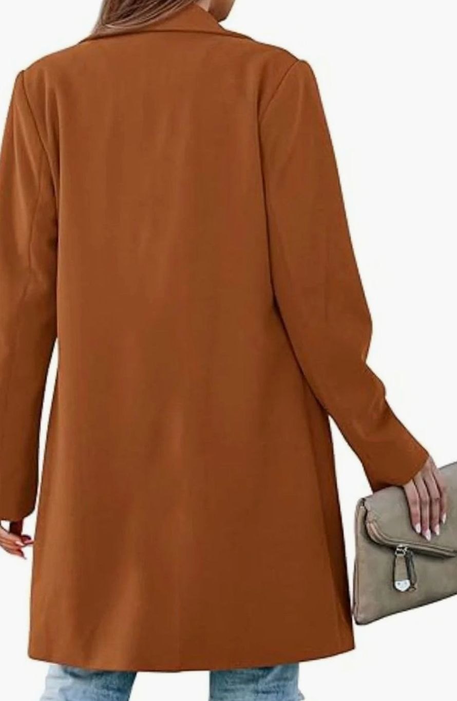 Women's Fall Trench Coat Lapel Single-Button Long Blazer Jacket - Yellow