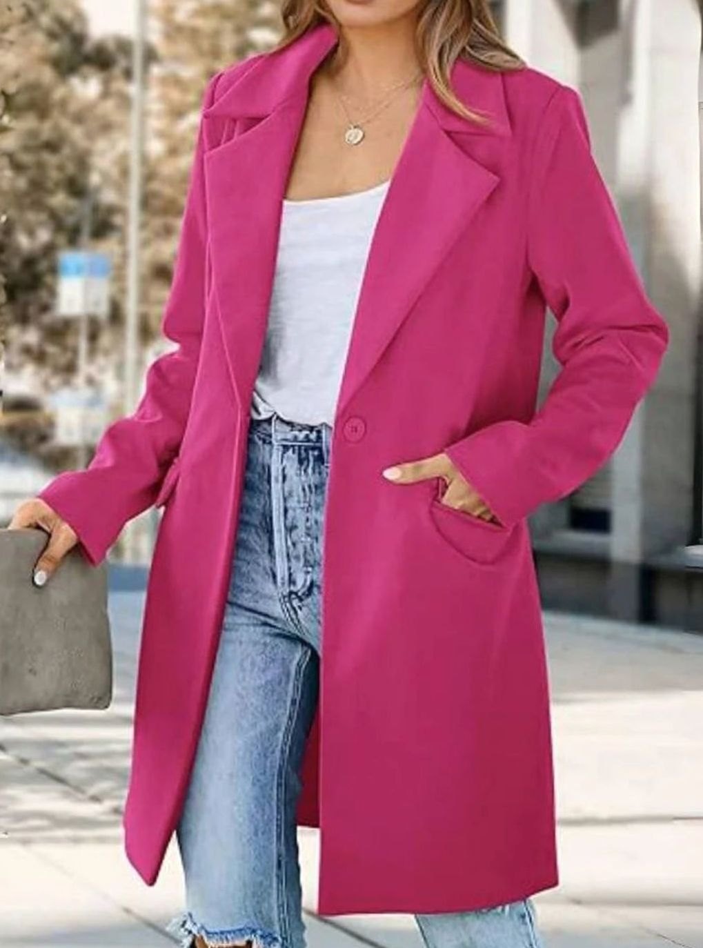Women's Fall Trench Coat Lapel Single-Button Long Blazer Jacket