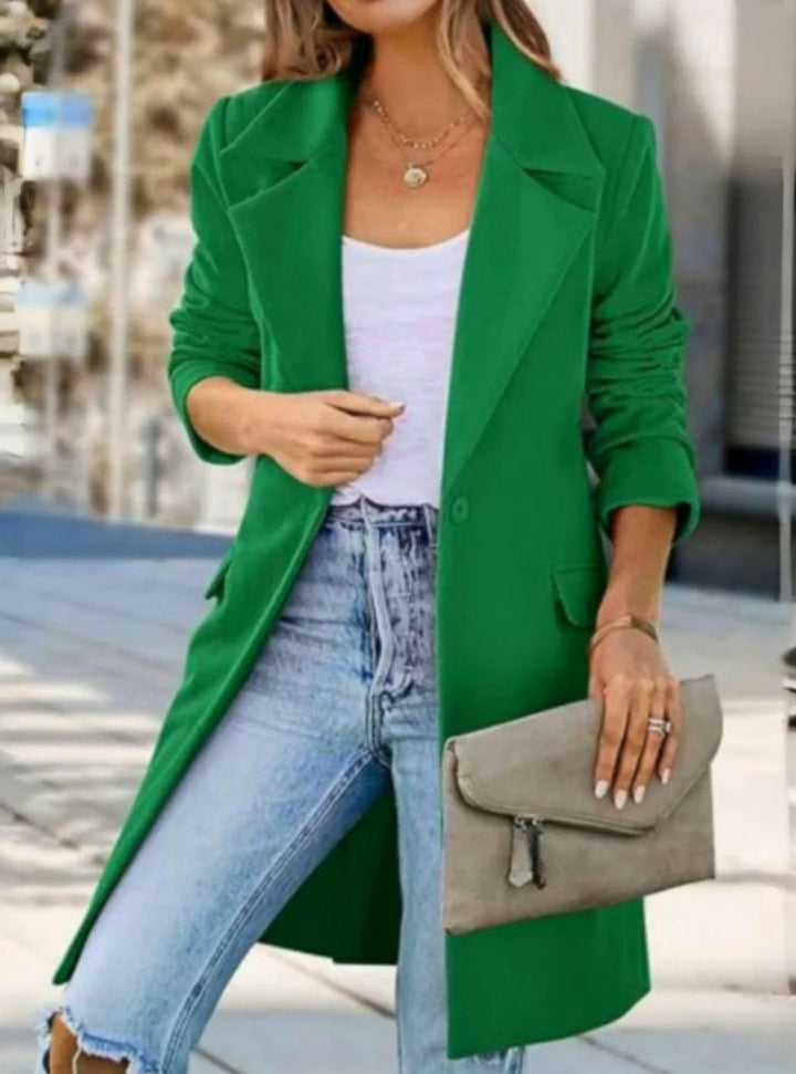 Women's Fall Trench Coat Lapel Single-Button Long Blazer Jacket