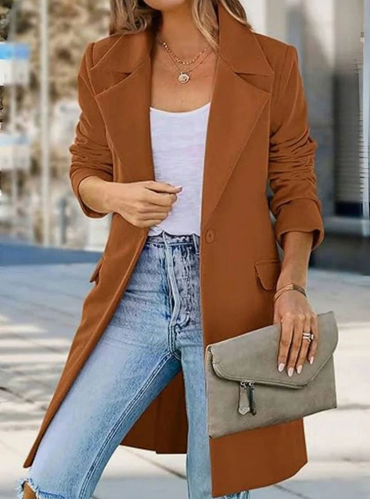 Women's Fall Trench Coat Lapel Single-Button Long Blazer Jacket
