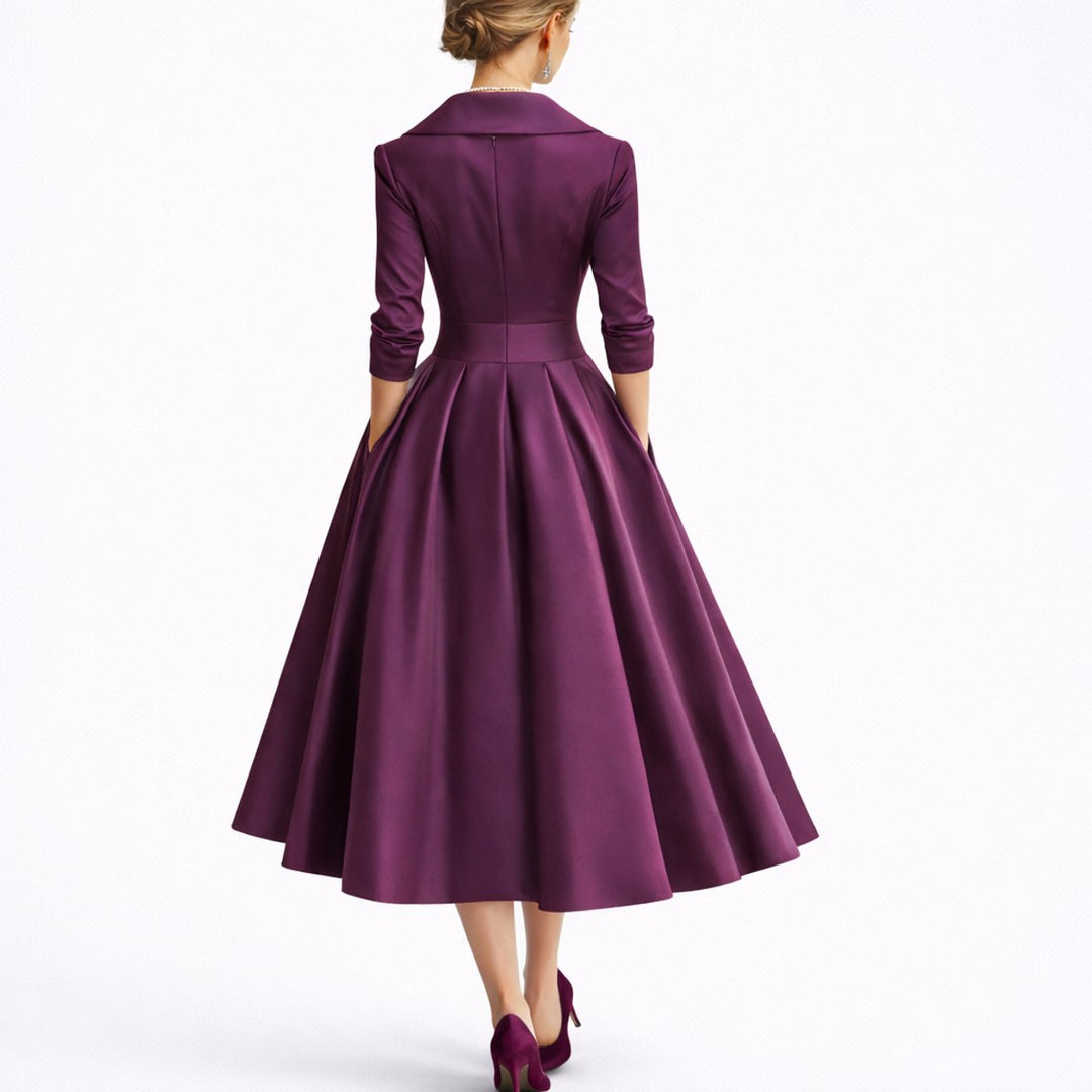 Women's Fall Wedding Guest Dresses A-Line V-Neck Midi Dress