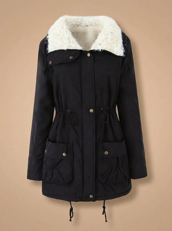 Women's Faux-Fur Collar Drawstring Waist Mid-Length Parka Coat