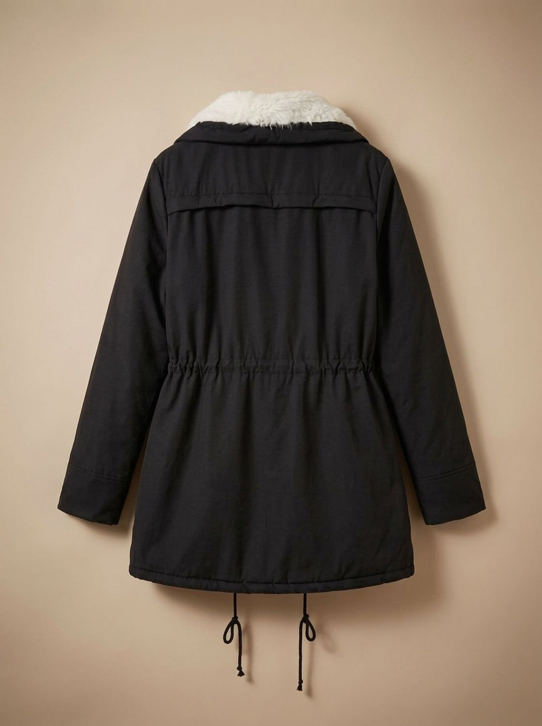 Women's Faux-Fur Collar Drawstring Waist Mid-Length Parka Coat