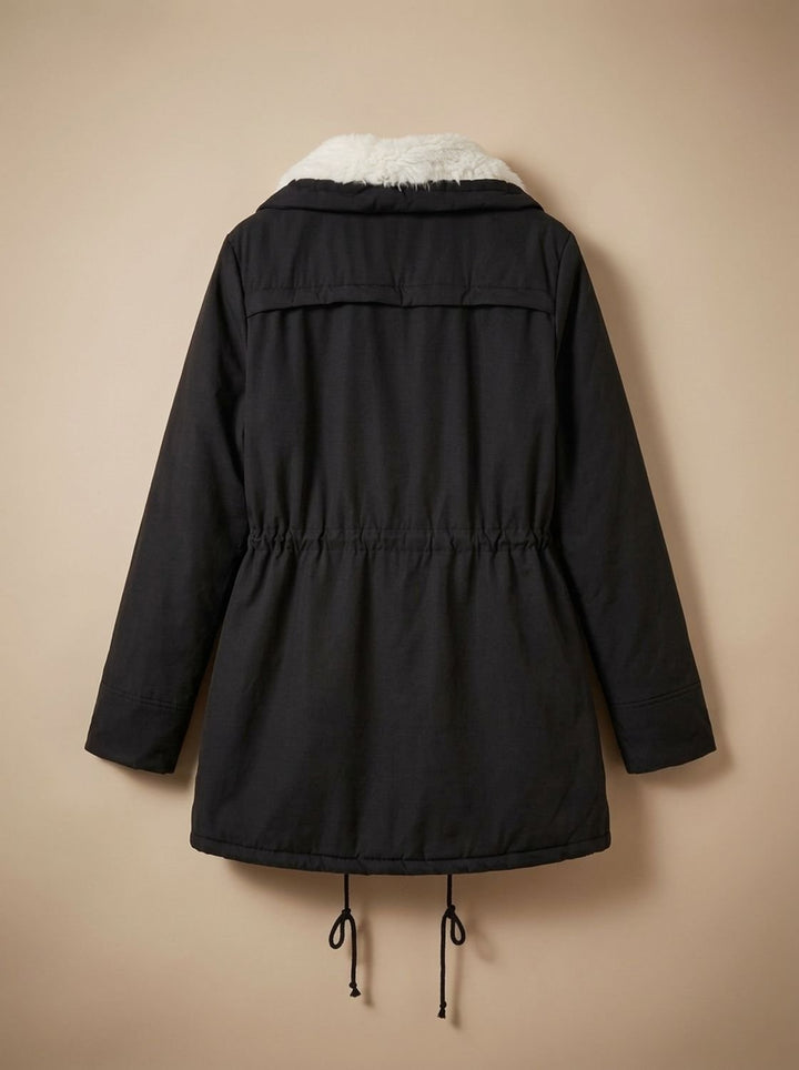 Women's Faux-Fur Collar Drawstring Waist Mid-Length Parka Coat