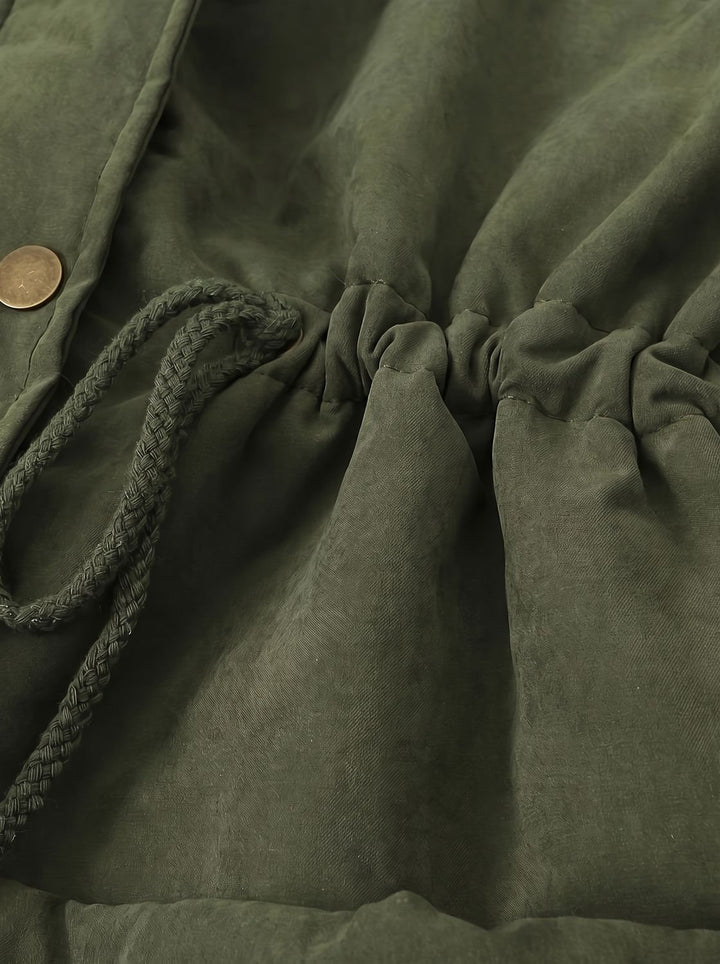 Women's Faux Fur Collar Drawstring Waist Winter Parka Coat