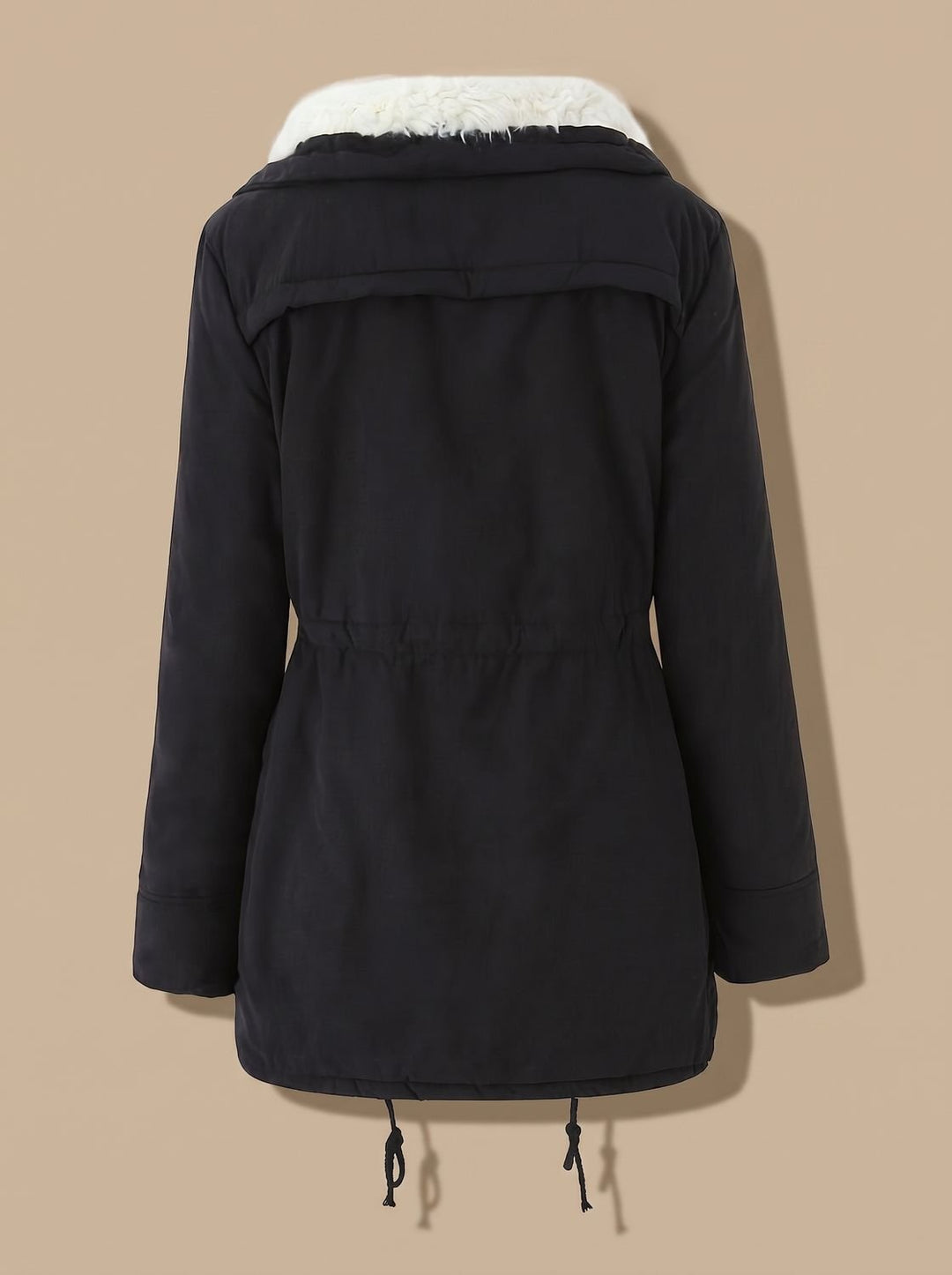 Women's Faux Fur Collar Drawstring Waist Winter Parka Coat