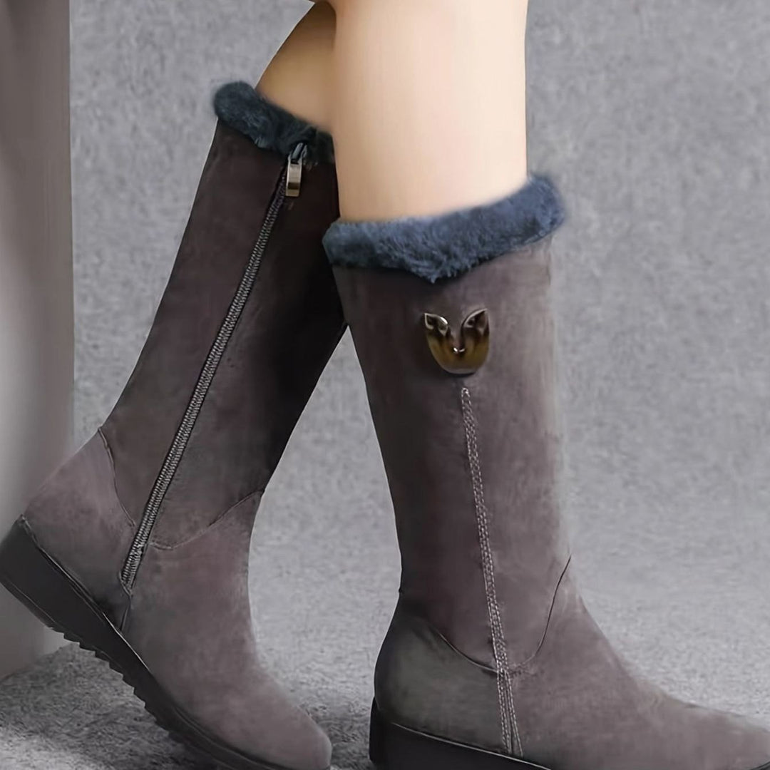 Women's Faux-Fur Cuffed Slip-On Mid-Calf Snow Boots