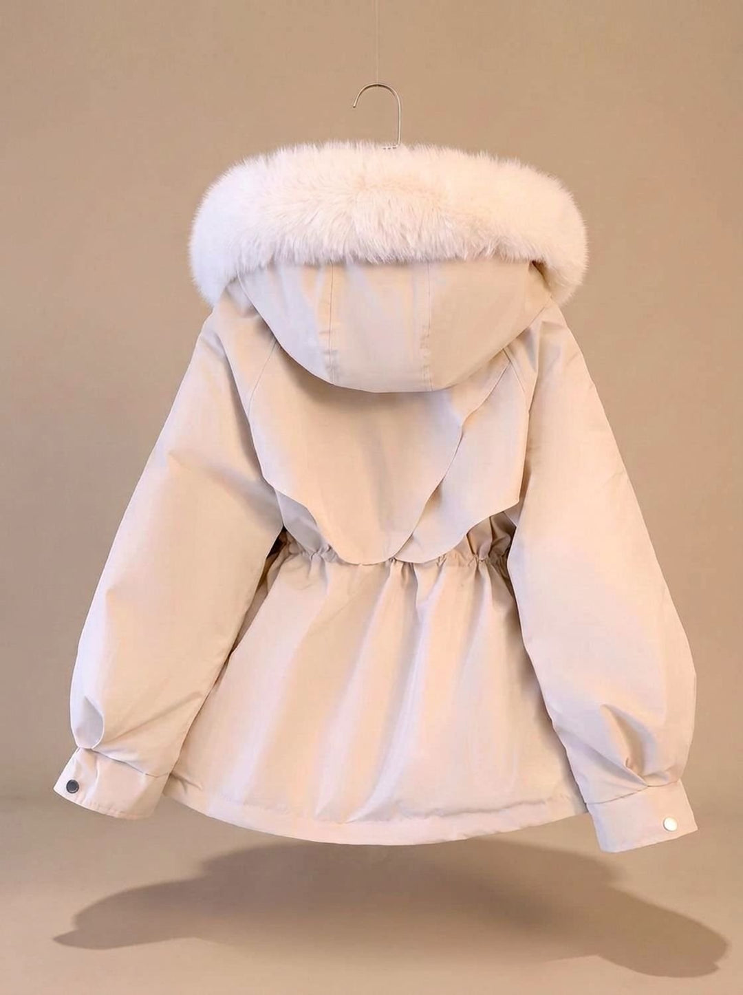 Women's Faux-Fur Hooded Drawstring Waist Puffer Jacket