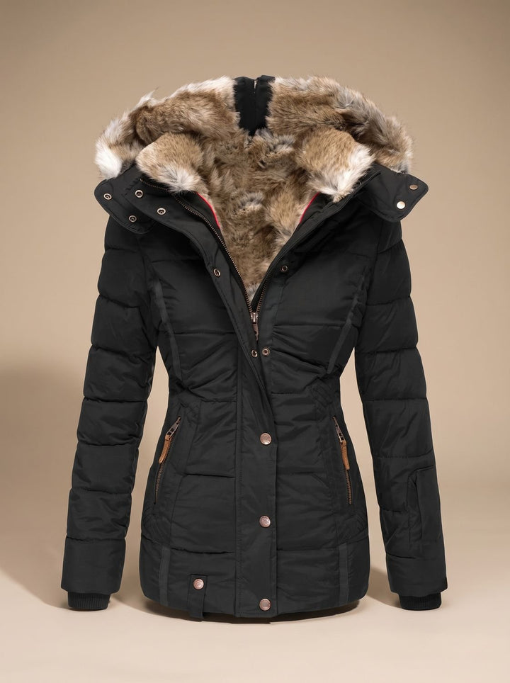 Women's Faux-Fur Hooded Quilted Puffer Winter Coat - Black