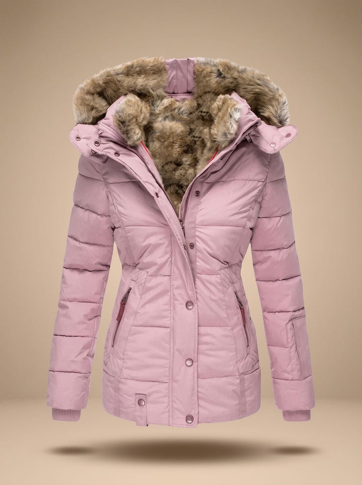 Women's Faux-Fur Hooded Quilted Puffer Winter Coat - Pink