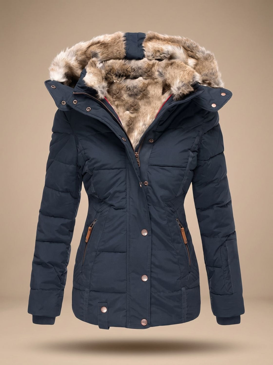 Women's Faux-Fur Hooded Quilted Puffer Winter Coat - Blue