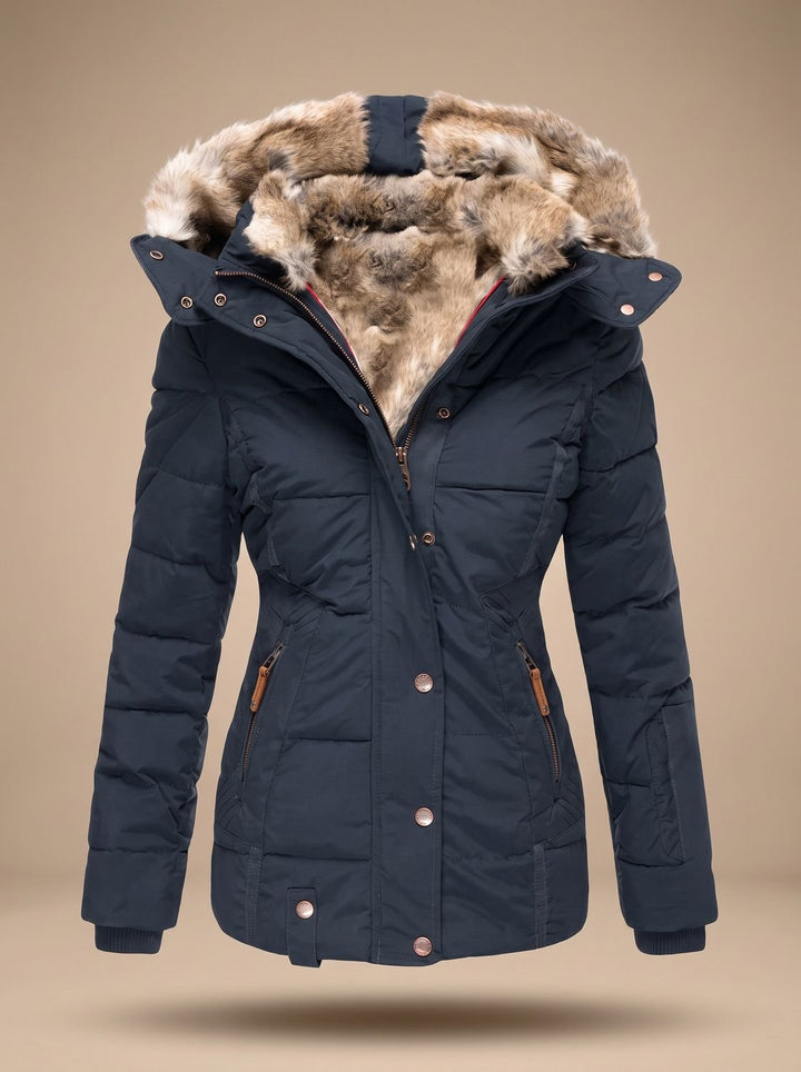 Women's Faux-Fur Hooded Quilted Puffer Winter Coat - Blue
