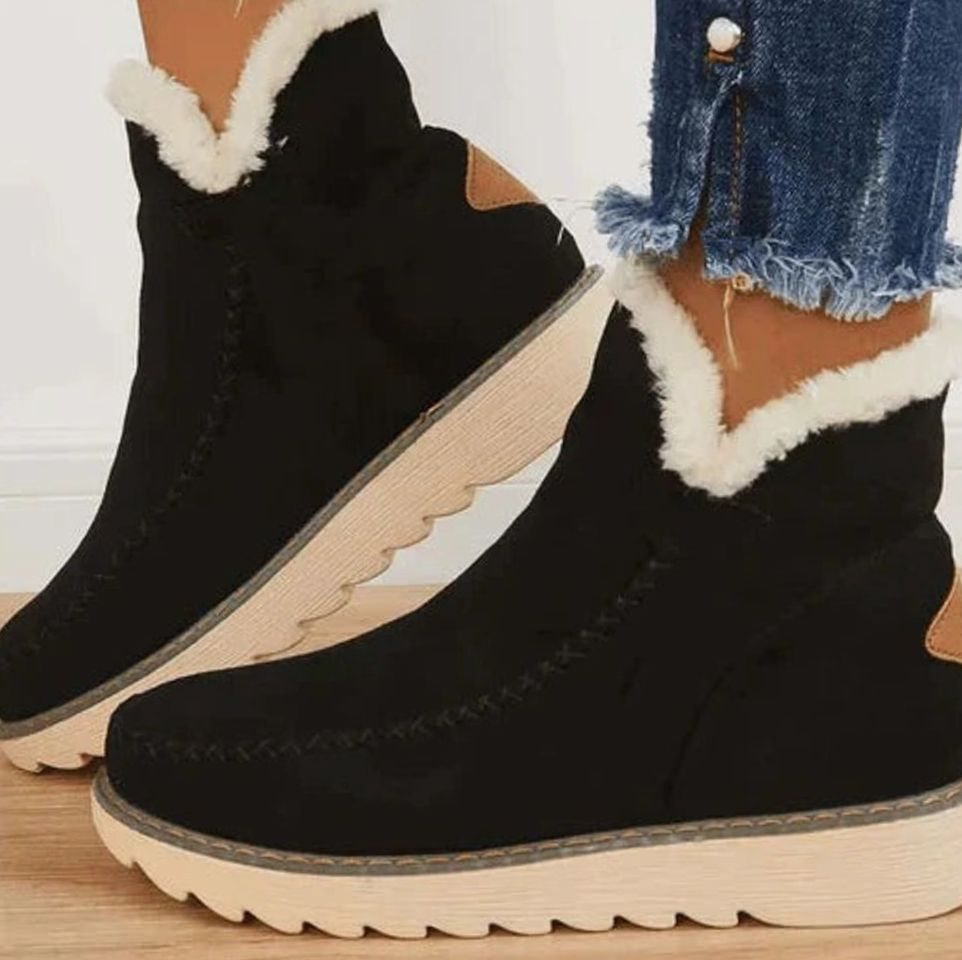 Women's Faux-Fur Lined Slip-On Suede Ankle Boots - Black