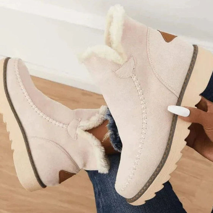 Women's Faux-Fur Lined Slip-On Suede Ankle Boots - Beige