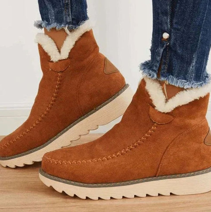 Women's Faux-Fur Lined Slip-On Suede Ankle Boots - Brown