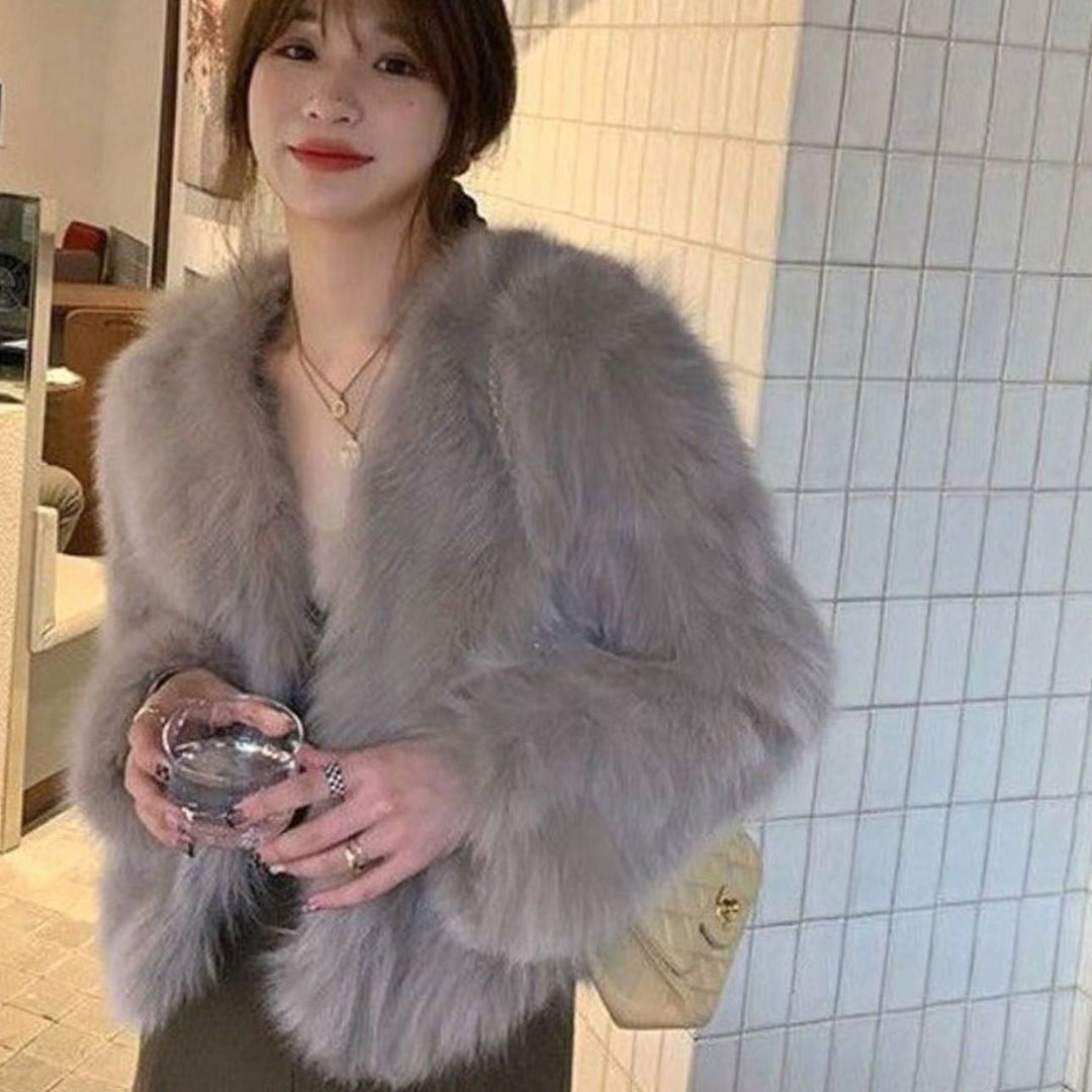 Women's Faux Fur Party Jacket Short Fluffy Coat - Soft Mist Cocoa