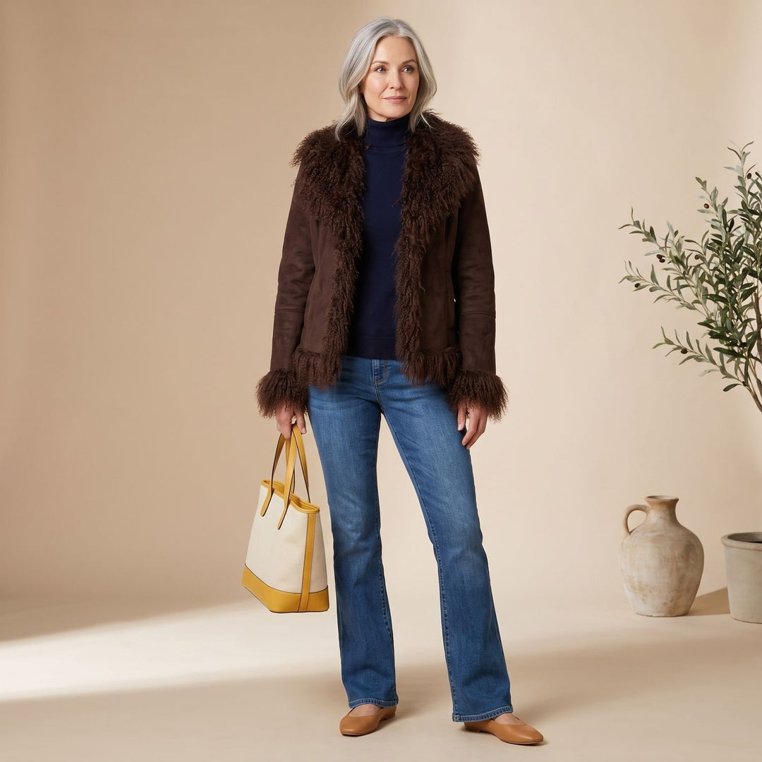 Women's Faux Fur Trim Open-Front Winter Jacket