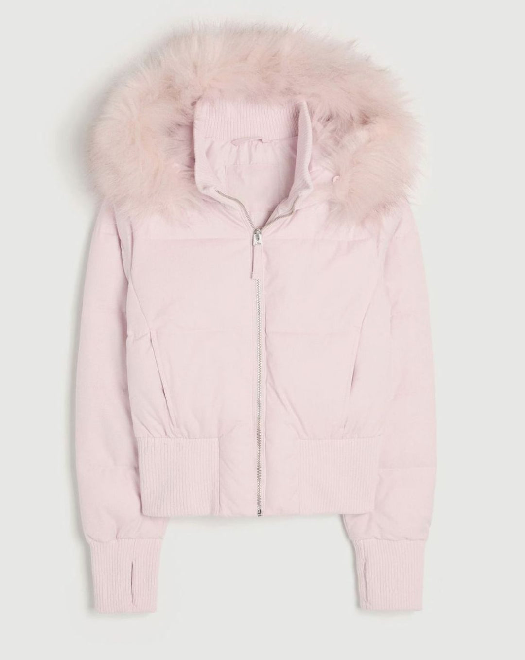 Women's Faux-Fur Trim Zip-Up Cropped Puffer Hooded Jacket - Pink